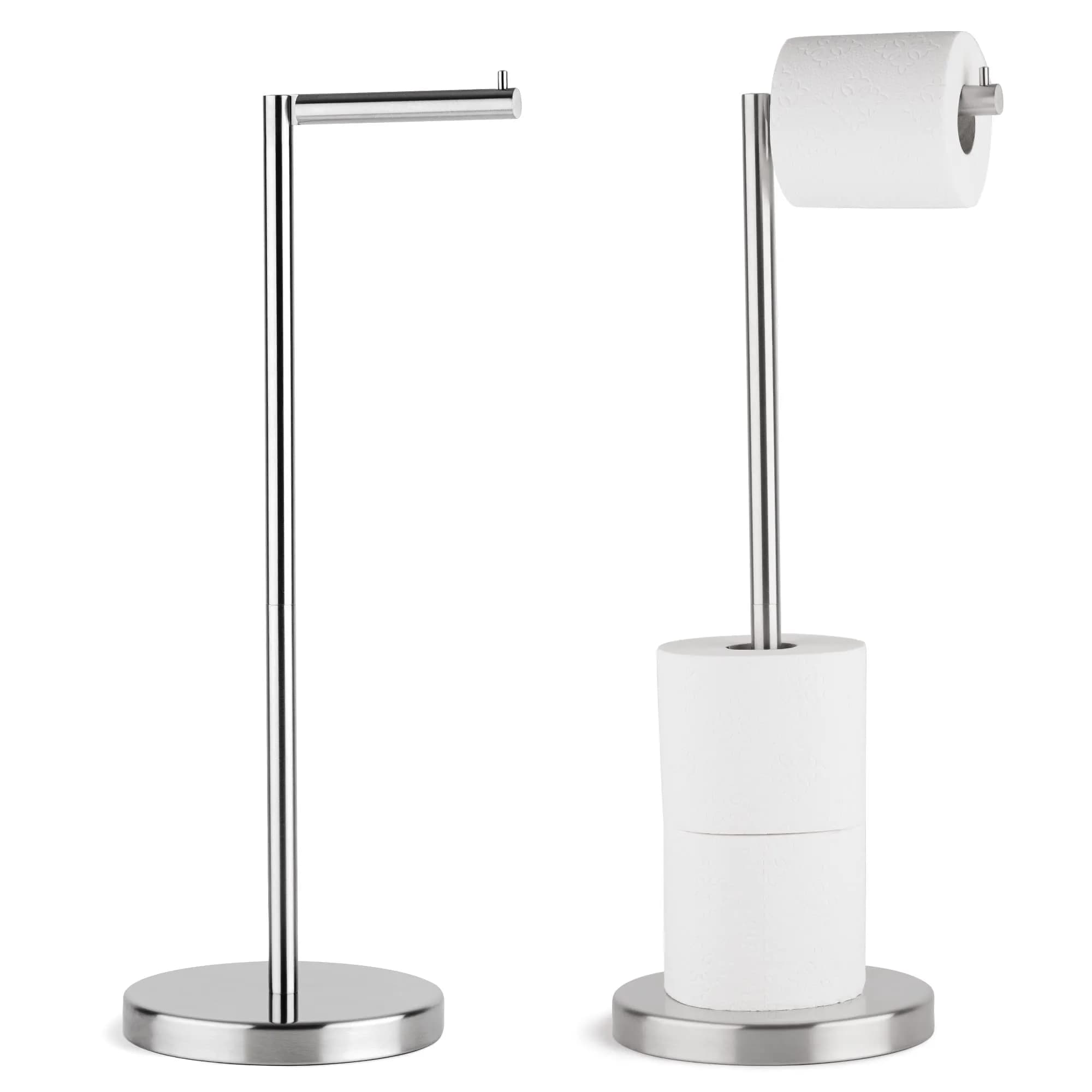 MARMOLUX ACC Free Standing Toilet Paper Holder Stand, Brushed Steel | Modern & Durable Bathroom Storage