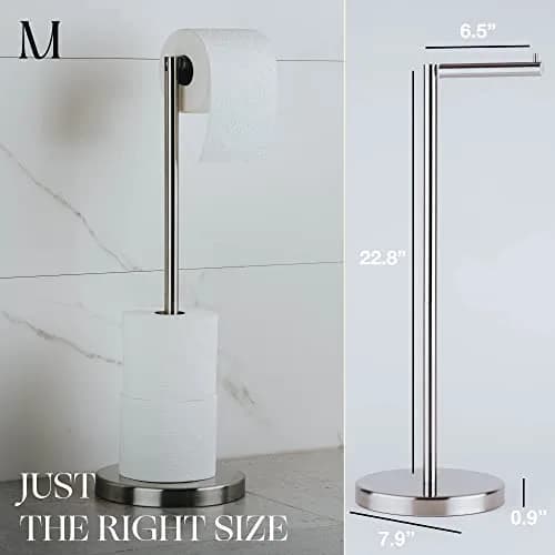 MARMOLUX ACC Free Standing Toilet Paper Holder Stand, Brushed Steel | Modern & Durable Bathroom Storage thumbnail 2