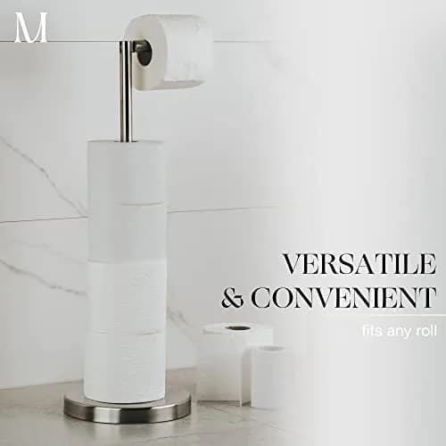 MARMOLUX ACC Free Standing Toilet Paper Holder Stand, Brushed Steel | Modern & Durable Bathroom Storage thumbnail 4