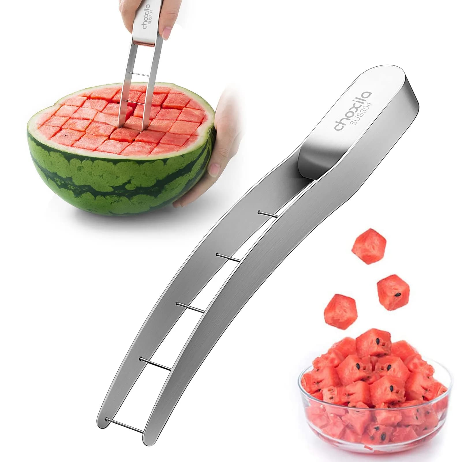 choxila Watermelon Cutter Slicer 9.44in Stainless Steel | Safe Cube Maker for Kitchen