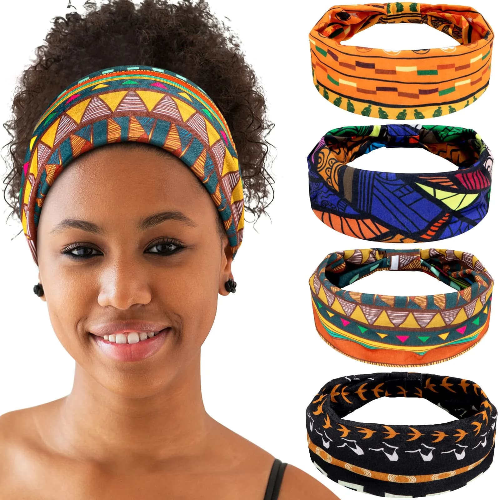 WILLBOND 4 Pcs African Headbands Wide Knotted for Women, Vintage Series | Vibrant Boho & African Style Patterns