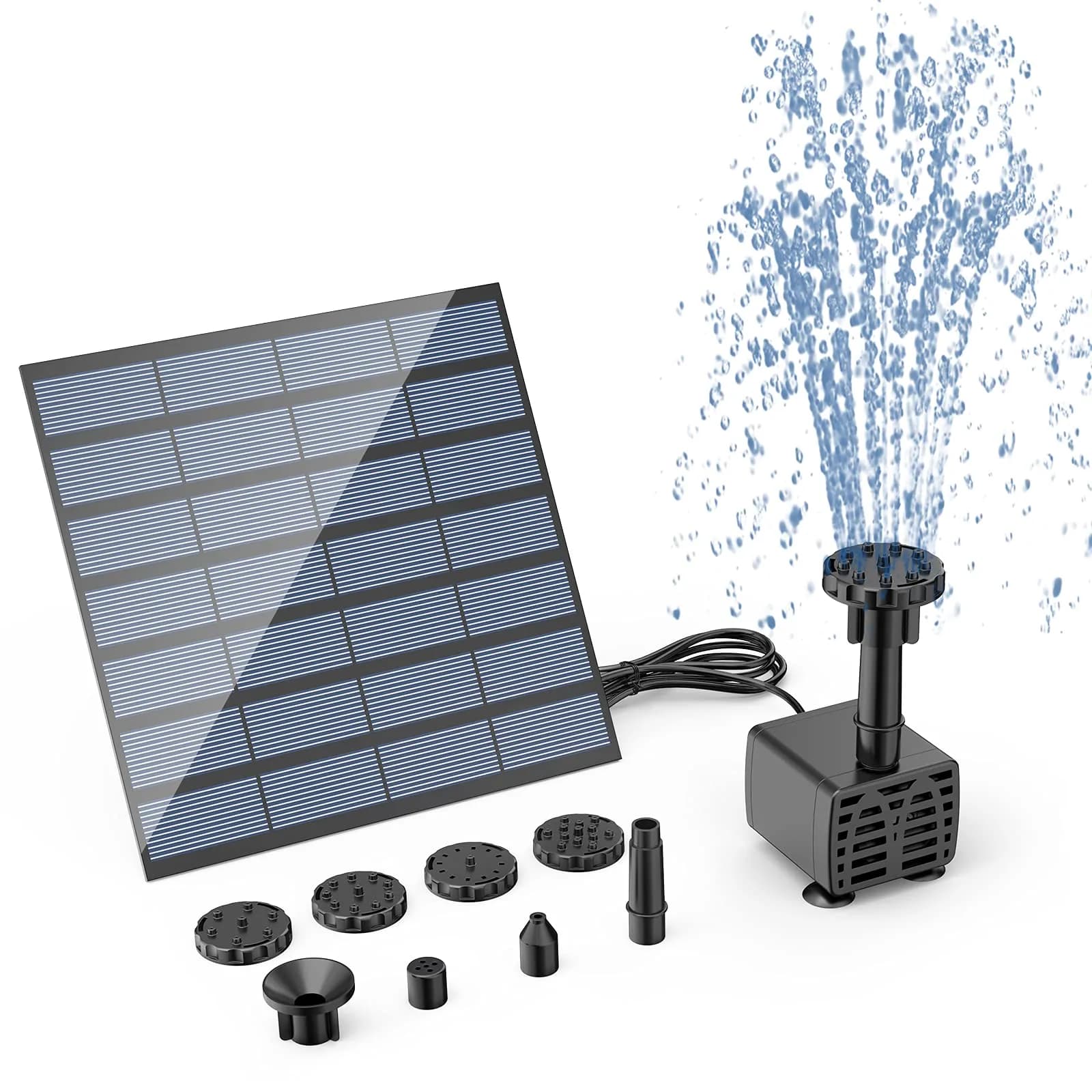 AISITIN 1.5W Solar Fountain Pump Kit with 6 Nozzles for Bird Baths, Ponds & Gardens - main product image