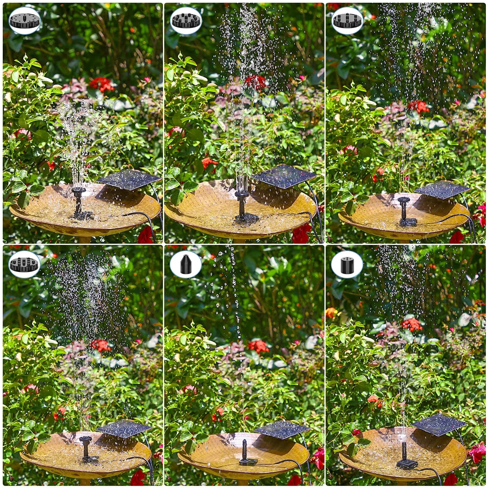 AISITIN 1.5W Solar Fountain Pump Kit with 6 Nozzles for Bird Baths, Ponds & Gardens - view 2