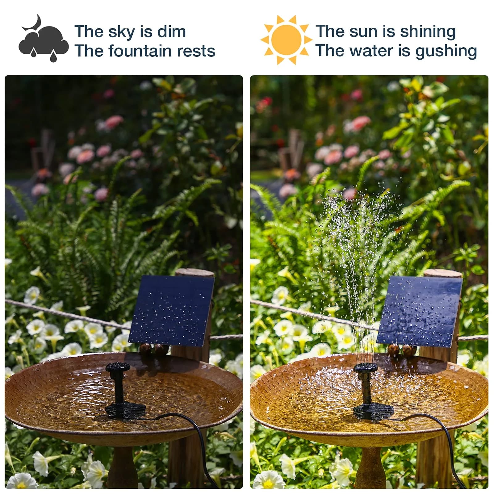 AISITIN 1.5W Solar Fountain Pump Kit with 6 Nozzles for Bird Baths, Ponds & Gardens - view 3