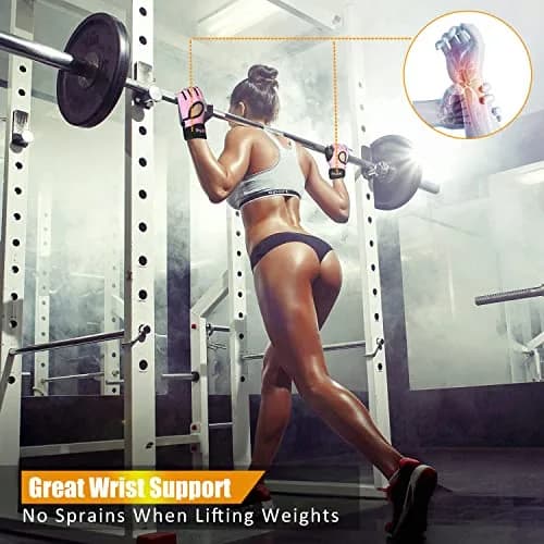 ihuan Breathable Fingerless Weight Lifting Gloves with Wrist Support - Large Pink | 0.23-inch Palm Padding for Gym Training thumbnail 3