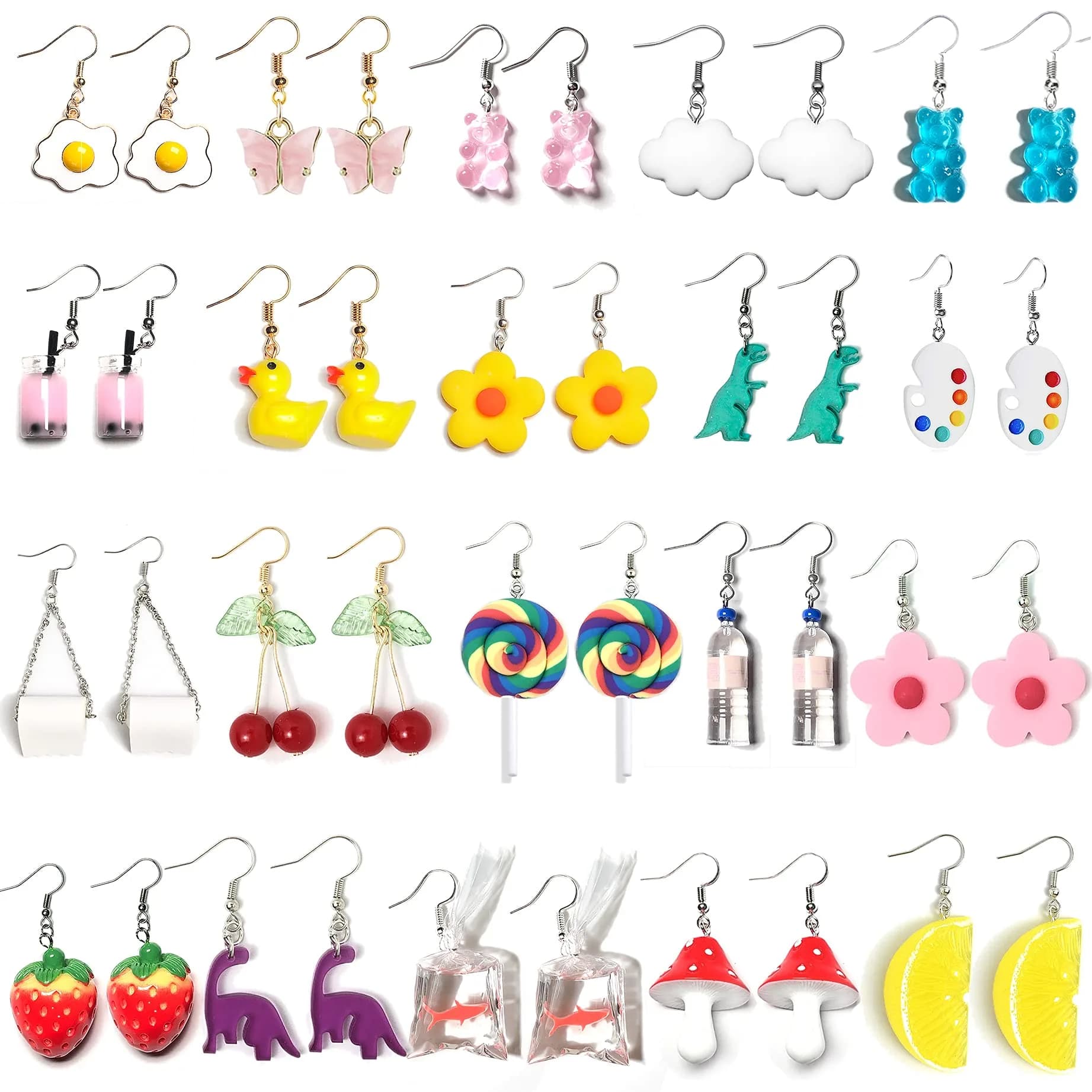 MGGFBLEY 20 Pairs Fun Dangle Earrings Set | Cartoon & Food Themes — Dangle