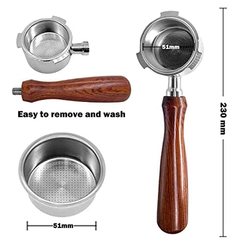 NEOUZA 51mm Bottomless Portafilter with Rosewood Handle | Includes Basket, Spoon, Mat, Brushes (1-Pack) thumbnail 2