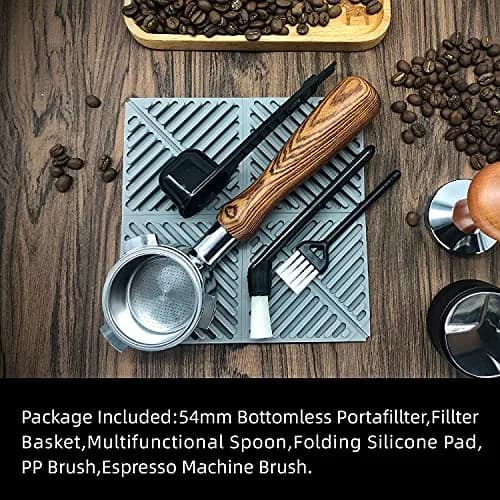 NEOUZA 51mm Bottomless Portafilter with Rosewood Handle | Includes Basket, Spoon, Mat, Brushes (1-Pack) thumbnail 3
