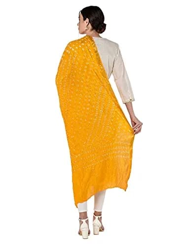 DUPATTA BAZAAR Women's Yellow Bandhini Silk Dupatta | Versatile 2.4m Silk Accessory thumbnail 7