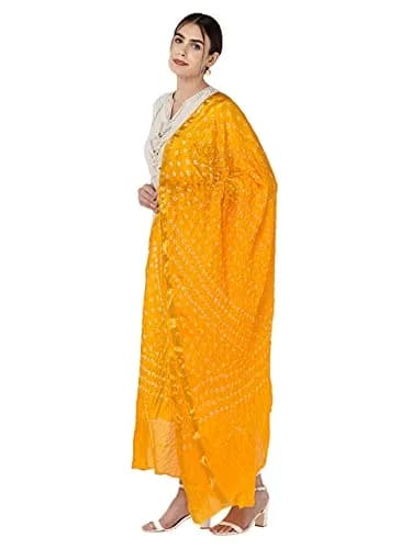 DUPATTA BAZAAR Women's Yellow Bandhini Silk Dupatta | Versatile 2.4m Silk Accessory thumbnail 2