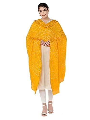 DUPATTA BAZAAR Women's Yellow Bandhini Silk Dupatta | Versatile 2.4m Silk Accessory thumbnail 3