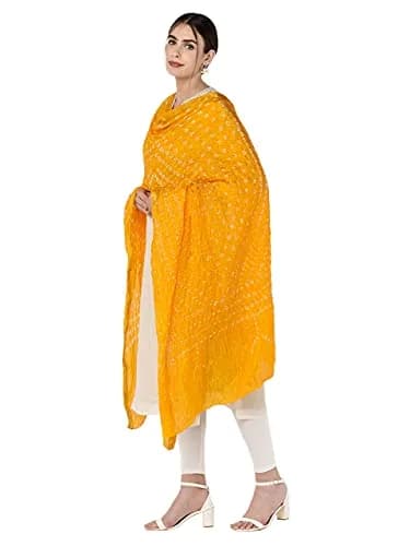 DUPATTA BAZAAR Women's Yellow Bandhini Silk Dupatta | Versatile 2.4m Silk Accessory thumbnail 4