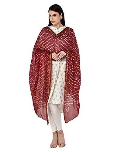 DUPATTA BAZAAR Women's Maroon Bandhini Silk Dupatta | Versatile 2.4m Silk Accessory thumbnail 4