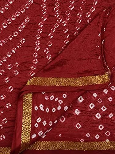 DUPATTA BAZAAR Women's Maroon Bandhini Silk Dupatta | Versatile 2.4m Silk Accessory thumbnail 5