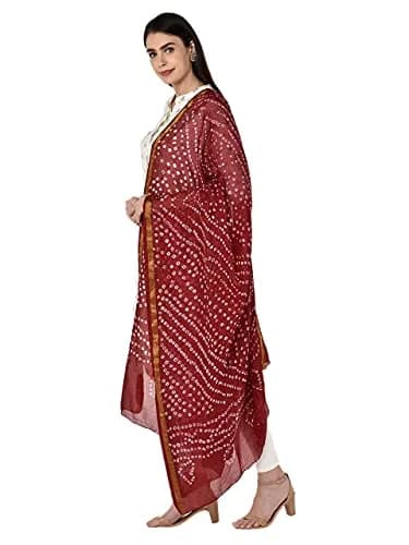 DUPATTA BAZAAR Women's Maroon Bandhini Silk Dupatta | Versatile 2.4m Silk Accessory thumbnail 2