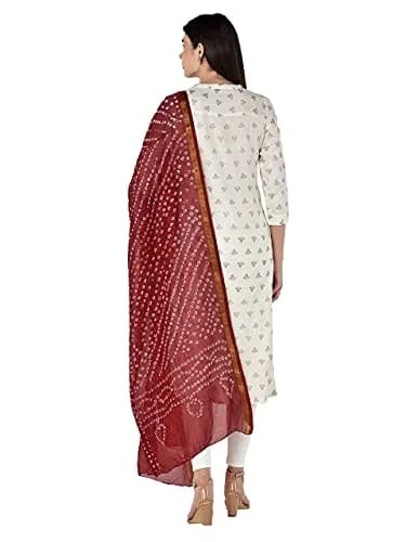 DUPATTA BAZAAR Women's Maroon Bandhini Silk Dupatta | Versatile 2.4m Silk Accessory thumbnail 3