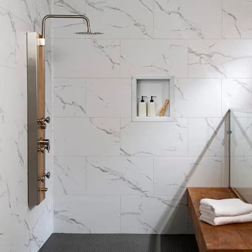 Palisade 25.6 in. x 14.8 in. Vinyl Wall Tiles in Carrara Marble (8 Pack) | Elegant DIY Natural Stone Look thumbnail 4