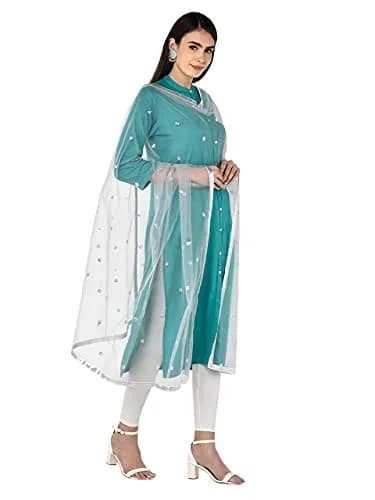 DUPATTA BAZAAR Women's Embellished Silver Net Dupatta 2.4 meters (8 ft) | Festive & Special Occasion Wear thumbnail 4