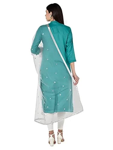 DUPATTA BAZAAR Women's Embellished Silver Net Dupatta 2.4 meters (8 ft) | Festive & Special Occasion Wear thumbnail 5
