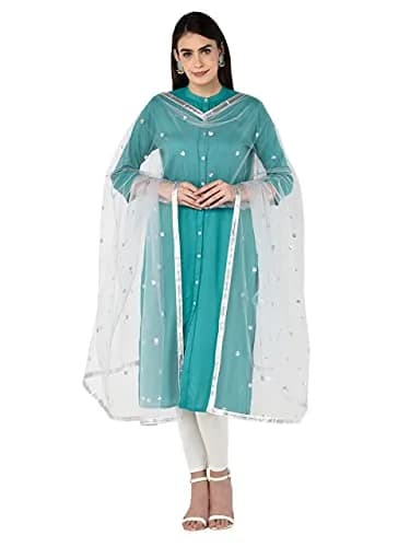 DUPATTA BAZAAR Women's Embellished Silver Net Dupatta 2.4 meters (8 ft) | Festive & Special Occasion Wear thumbnail 6