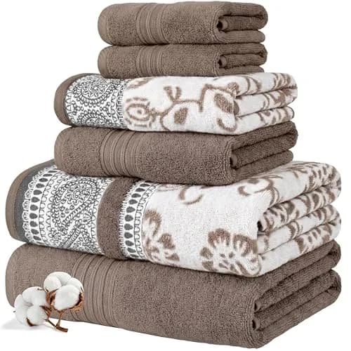Modern Threads 6 Piece Cotton Bath Towel Set – Reversible Floral Trail, 27x54 & 16x28 Inches, Extra Soft & Absorbent thumbnail 1
