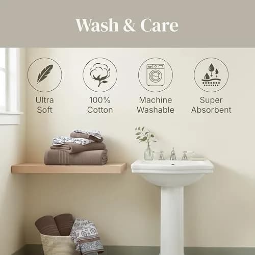 Modern Threads 6 Piece Cotton Bath Towel Set – Reversible Floral Trail, 27x54 & 16x28 Inches, Extra Soft & Absorbent thumbnail 7