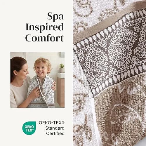 Modern Threads 6 Piece Cotton Bath Towel Set – Reversible Floral Trail, 27x54 & 16x28 Inches, Extra Soft & Absorbent thumbnail 4