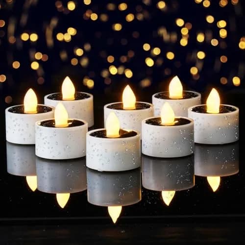 Homemory 8-Pack Solar Tea Lights Outdoor Waterproof, Dusk to Dawn Candles | Rechargeable Flameless Flickering LED Votive Candles thumbnail 1