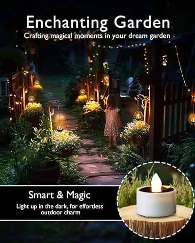 Homemory 8-Pack Solar Tea Lights Outdoor Waterproof, Dusk to Dawn Candles | Rechargeable Flameless Flickering LED Votive Candles thumbnail 4
