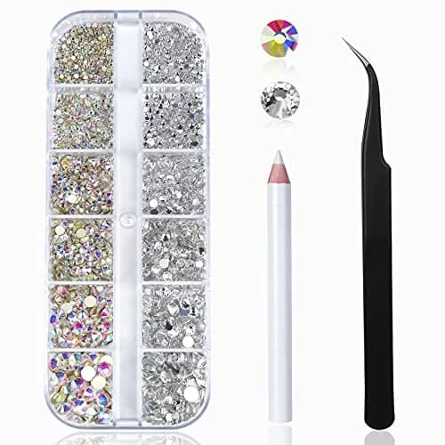 HUETFAT Nail Art Rhinestones Kit 2400pcs | Flatback Crystal AB & White, 6 Sizes (1.5-4.5 mm) for Nail & Craft Decor thumbnail 1