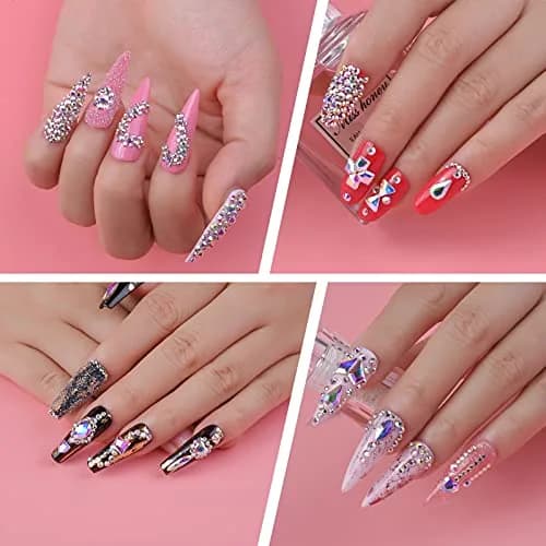 HUETFAT Nail Art Rhinestones Kit 2400pcs | Flatback Crystal AB & White, 6 Sizes (1.5-4.5 mm) for Nail & Craft Decor thumbnail 6