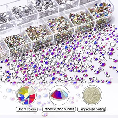 HUETFAT Nail Art Rhinestones Kit 2400pcs | Flatback Crystal AB & White, 6 Sizes (1.5-4.5 mm) for Nail & Craft Decor thumbnail 3