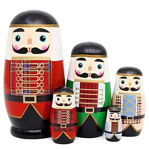 Moonmo 5pcs Nutcracker Wooden Nesting Dolls | Handmade Traditional Matryoshka Set thumbnail 1