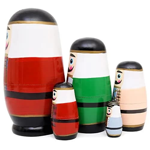 Moonmo 5pcs Nutcracker Wooden Nesting Dolls | Handmade Traditional Matryoshka Set thumbnail 3