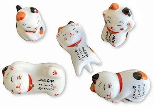 MIUFA Ceramic Cute Lucky Cat Chopstick Rests, Set of 5 | 5.1 cm (2 inch) Hand-Painted Holders thumbnail 1