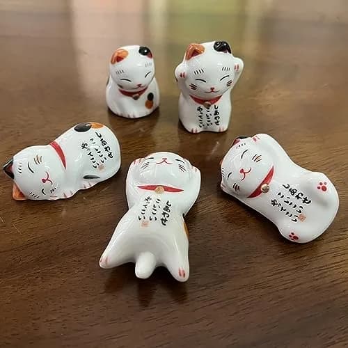 MIUFA Ceramic Cute Lucky Cat Chopstick Rests, Set of 5 | 5.1 cm (2 inch) Hand-Painted Holders thumbnail 4