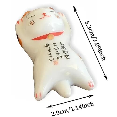 MIUFA Ceramic Cute Lucky Cat Chopstick Rests, Set of 5 | 5.1 cm (2 inch) Hand-Painted Holders thumbnail 7