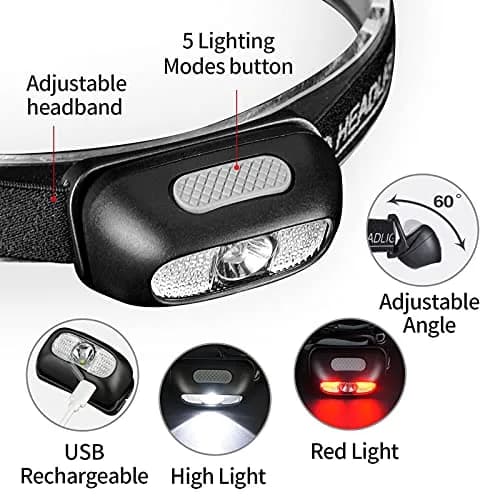 Geekhigh Rechargeable LED Headlamp with Red Light, 500 Lumens | 650 FT Beam Distance thumbnail 3