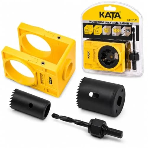 KATA Door Lock Installation Kit for Wood Doors 1.38-1.75 inch Thick | Includes Guide Template, Hole Saws, and Arbor thumbnail 1