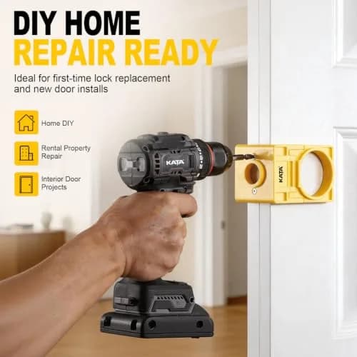 KATA Door Lock Installation Kit for Wood Doors 1.38-1.75 inch Thick | Includes Guide Template, Hole Saws, and Arbor thumbnail 4
