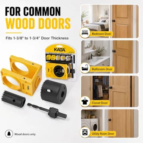 KATA Door Lock Installation Kit for Wood Doors 1.38-1.75 inch Thick | Includes Guide Template, Hole Saws, and Arbor thumbnail 6