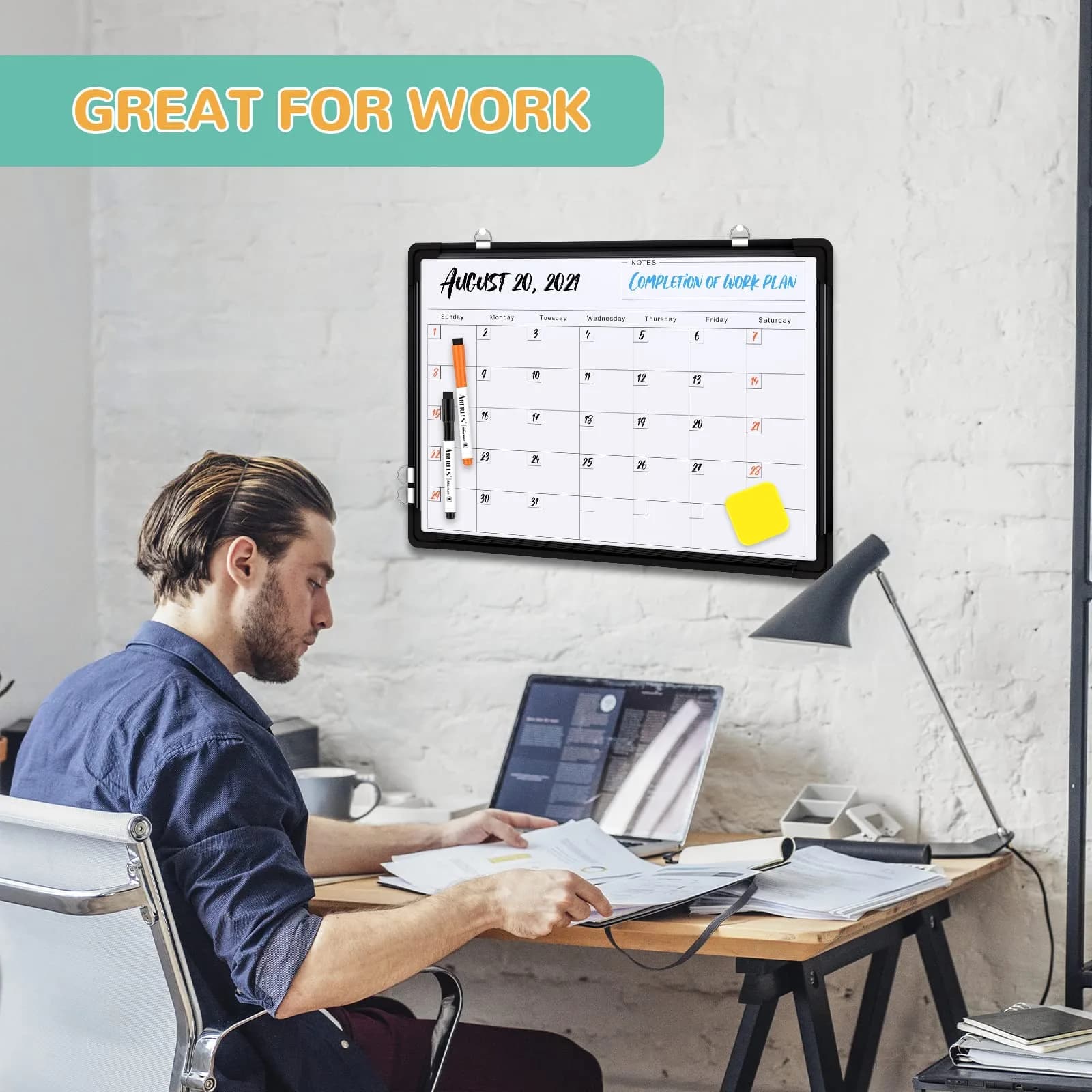 ABERLLS Monthly Calendar Whiteboard 40.64cm x 30.48cm (16in x 12in) | Double-Sided Magnetic Easel for Office, Home, and School - view 5
