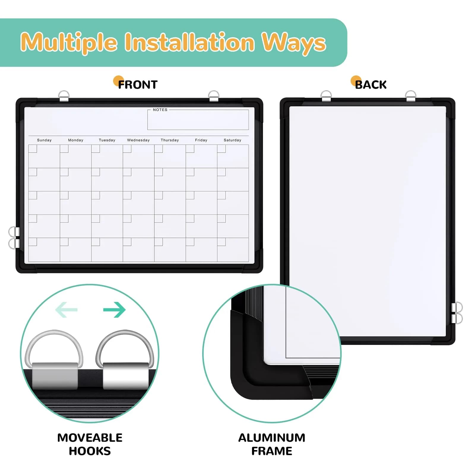ABERLLS Monthly Calendar Whiteboard 40.64cm x 30.48cm (16in x 12in) | Double-Sided Magnetic Easel for Office, Home, and School - view 3