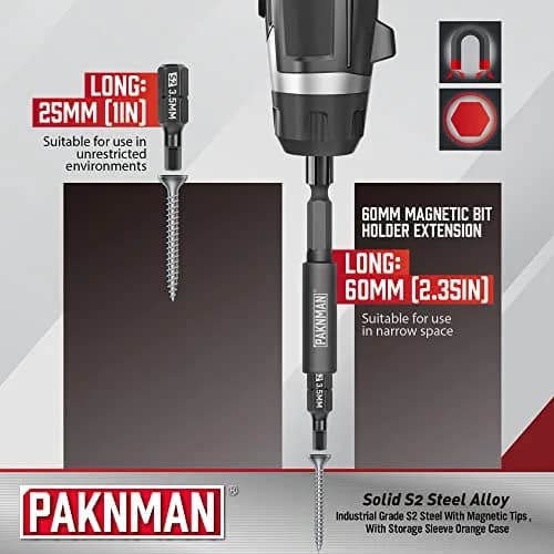 PAKNMAN 25-Piece Hex Head Allen Wrench Drill Bit Set, 1/4" (6.35mm) Magnetic Extension, Metric & SAE S2 Steel Hex Bits Set, 1" (25.4mm) Long thumbnail 5