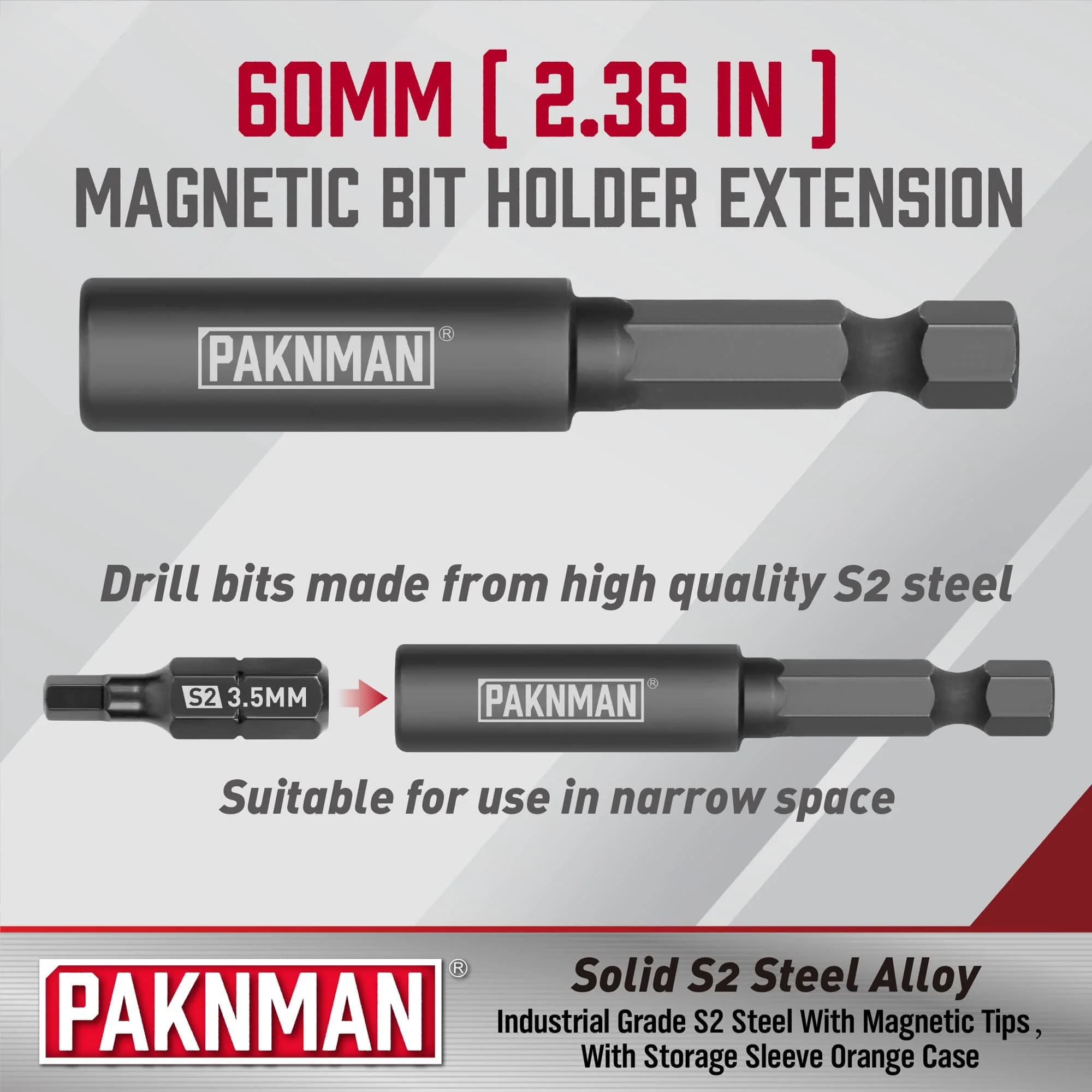 PAKNMAN 25-Piece Hex Head Allen Wrench Drill Bit Set, 1/4" (6.35mm) Magnetic Extension, Metric & SAE S2 Steel Hex Bits Set, 1" (25.4mm) Long - view 3