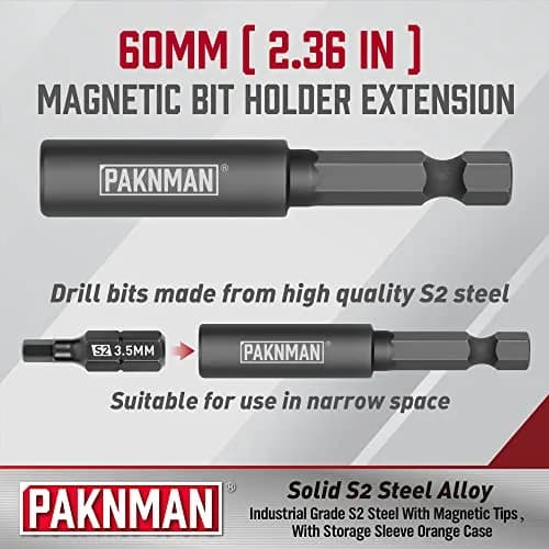 PAKNMAN 25-Piece Hex Head Allen Wrench Drill Bit Set, 1/4" (6.35mm) Magnetic Extension, Metric & SAE S2 Steel Hex Bits Set, 1" (25.4mm) Long thumbnail 3