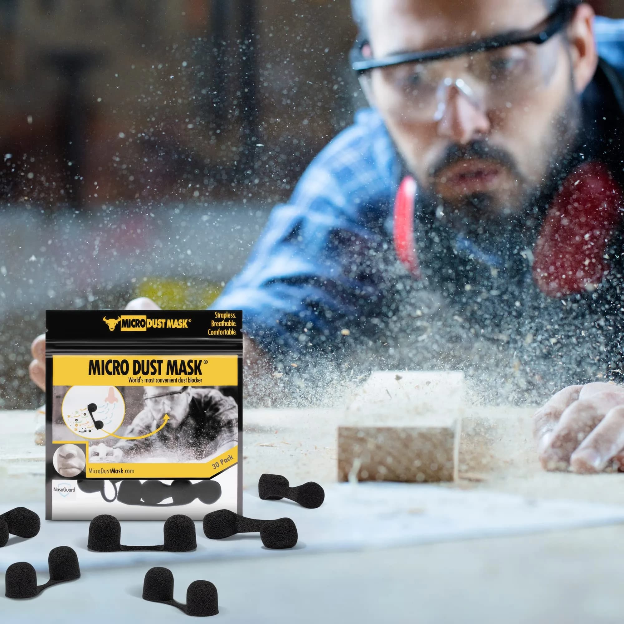 MICRO DUST MASK Nose Filter - Black - 30 Pack | Breathable for Woodworking, Lawn Mowing, Minor Construction - view 8