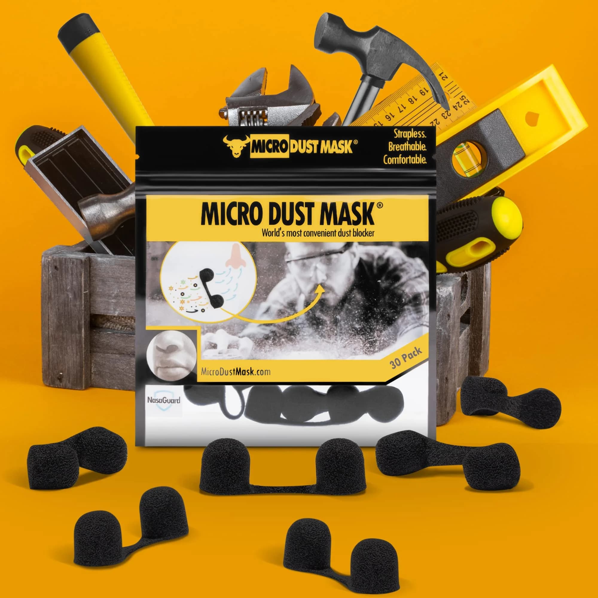 MICRO DUST MASK Nose Filter - Black - 30 Pack | Breathable for Woodworking, Lawn Mowing, Minor Construction - view 2
