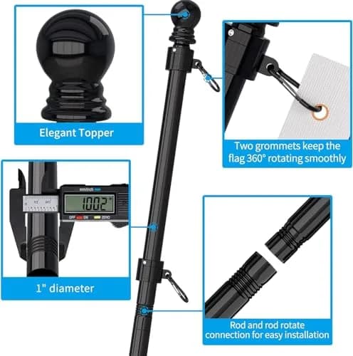 ZMTECH Black Stainless Steel Flag Pole 1.8 m (6 FT) | Tangle-Free Outdoor House Flagpole Kit thumbnail 5