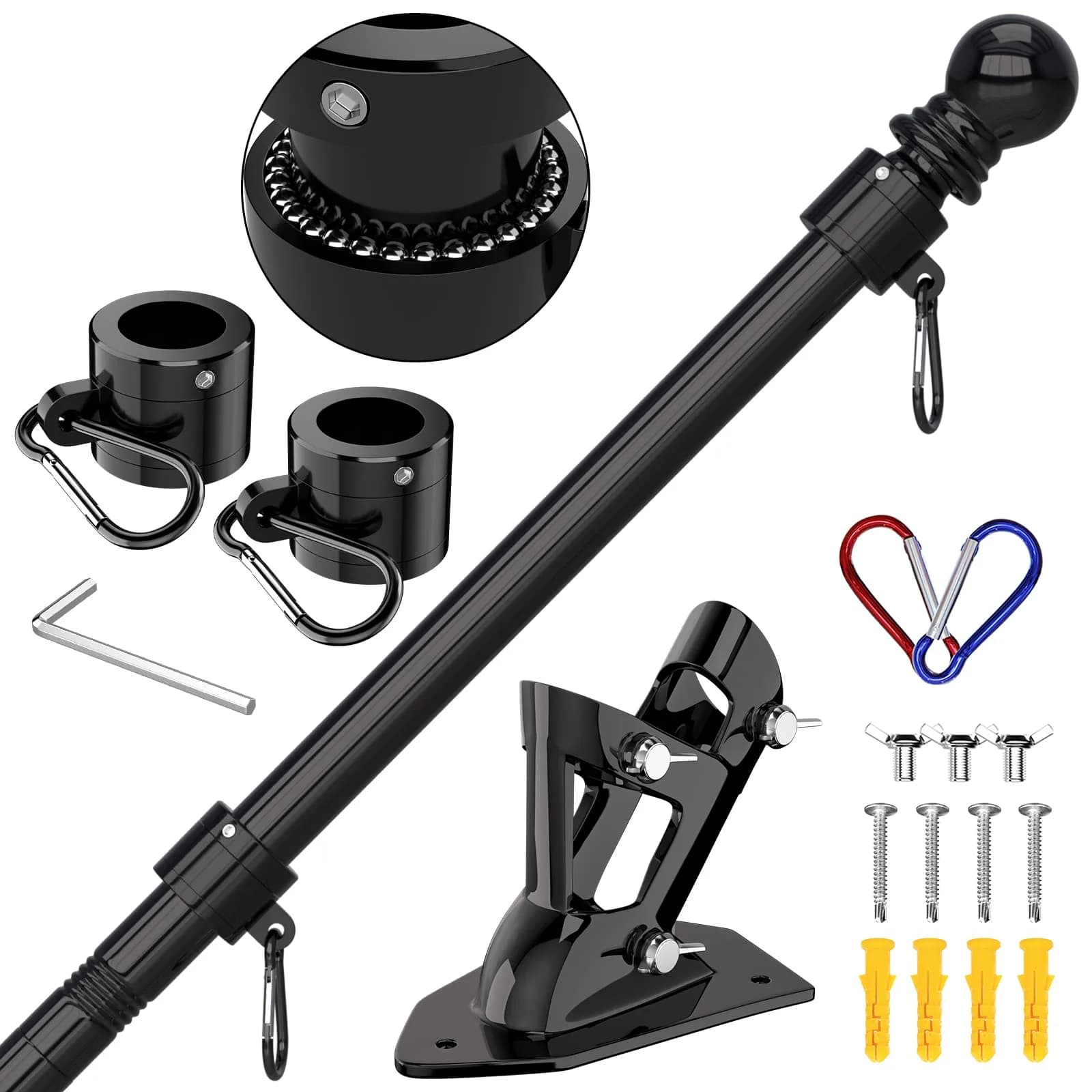 ZMTECH Black Stainless Steel Flag Pole 1.8 m (6 FT) | Tangle-Free Outdoor House Flagpole Kit - main product image